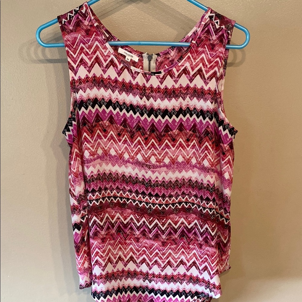 Maurices Pink and Red Sleeveless Blouse with Bohemian Flair